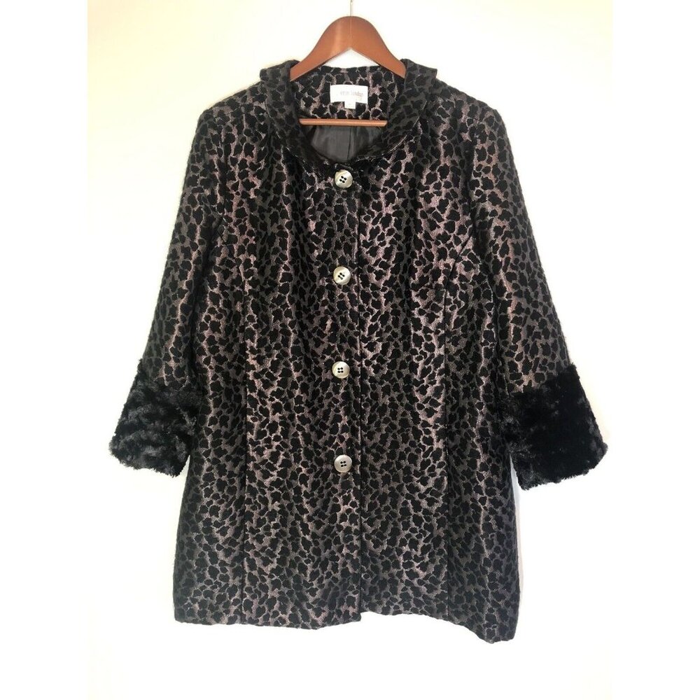 Vintage Erin London Faux Fur Black Leopard Coat Women’s XL EUC